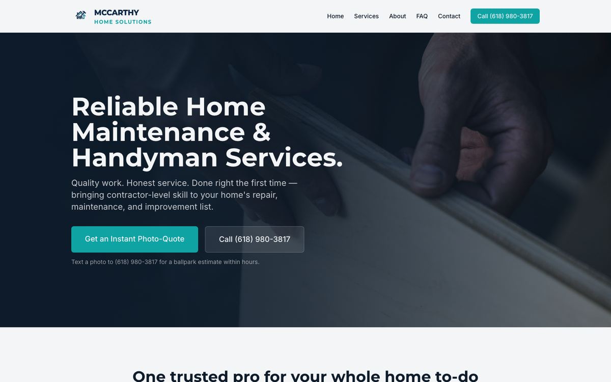 Screenshot of the McCarthy Home Solutions website
